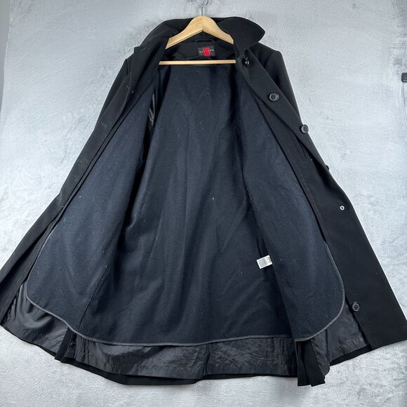 Gallery Maxi Coat Collar Detachable Hood Women's Size Large Button Front Black - Picture 4 of 14